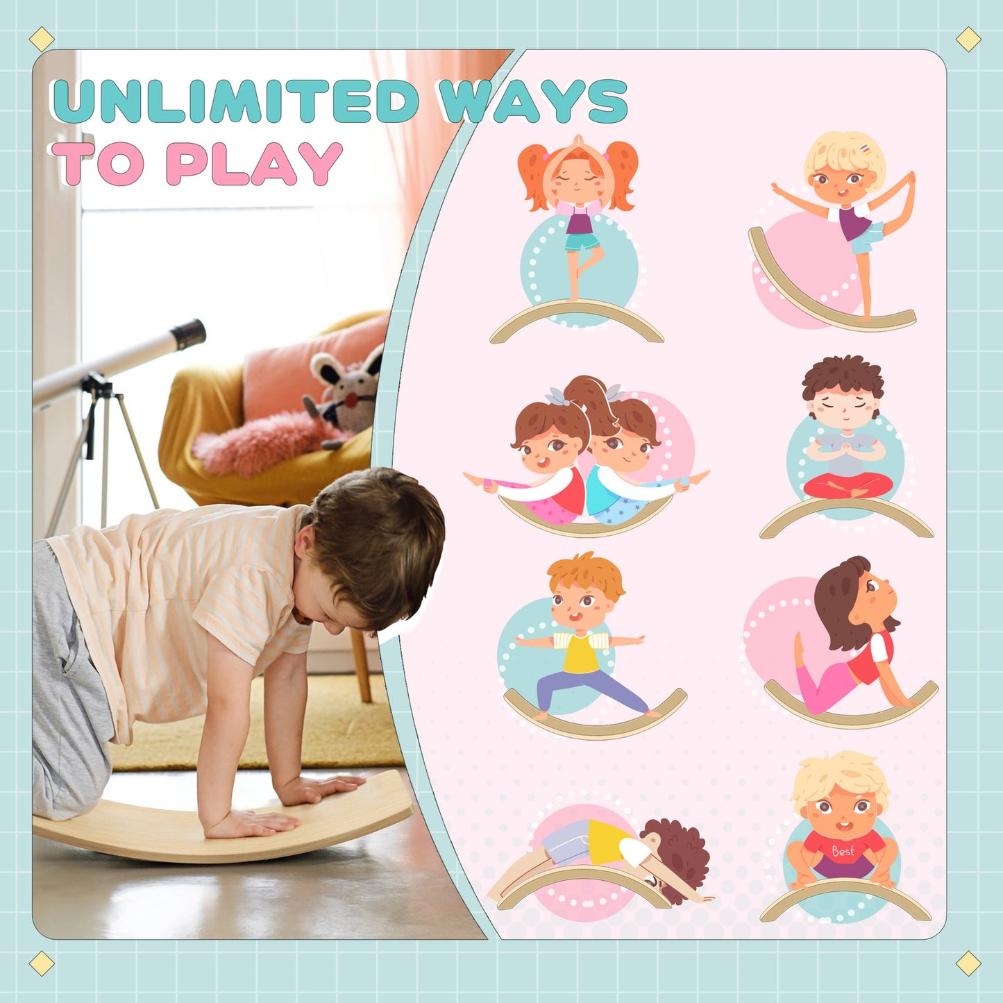 Kids Wooden Balance Board for Children, Wobble Board for 3-8 Years Old