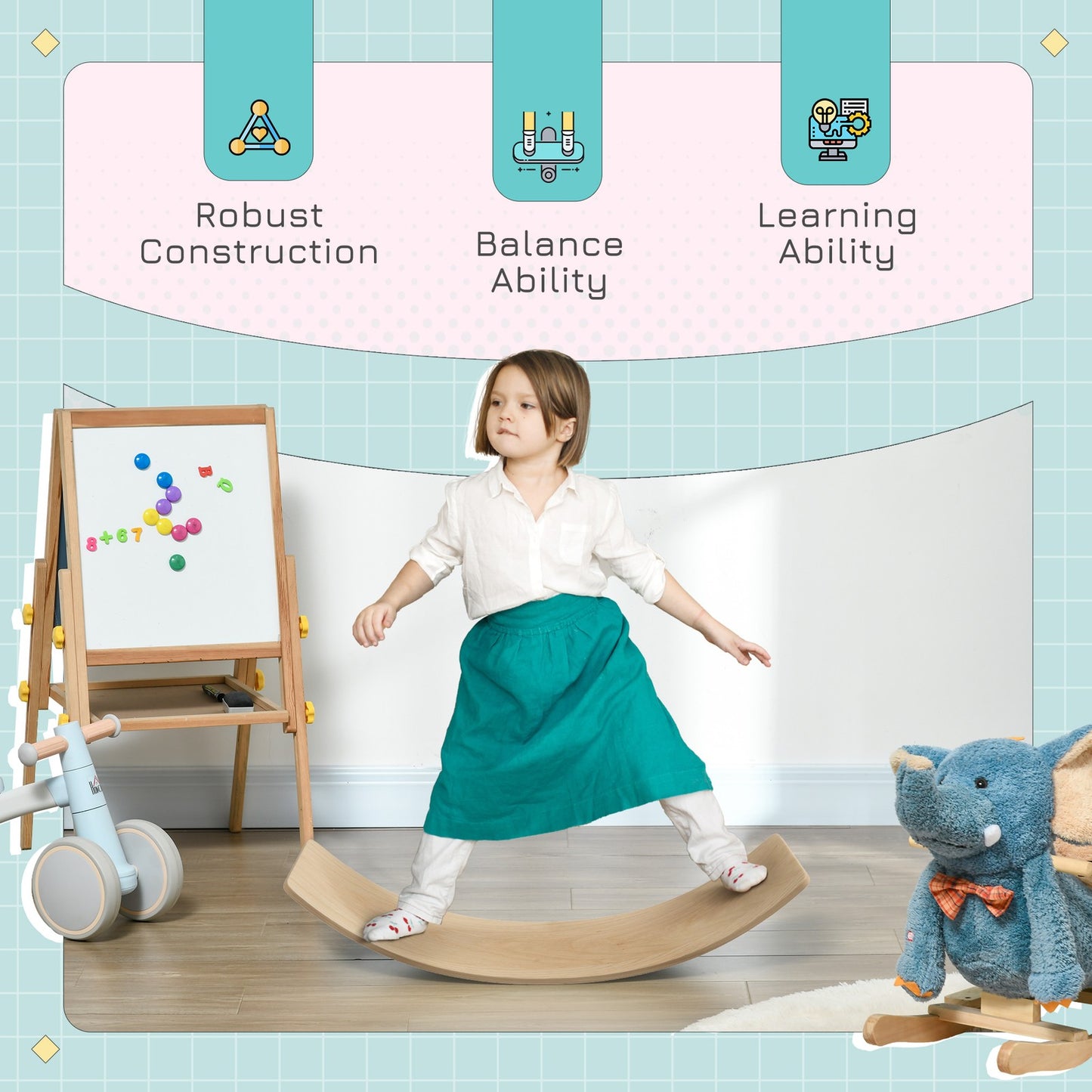 Kids Wooden Balance Board for Children, Wobble Board for 3-8 Years Old