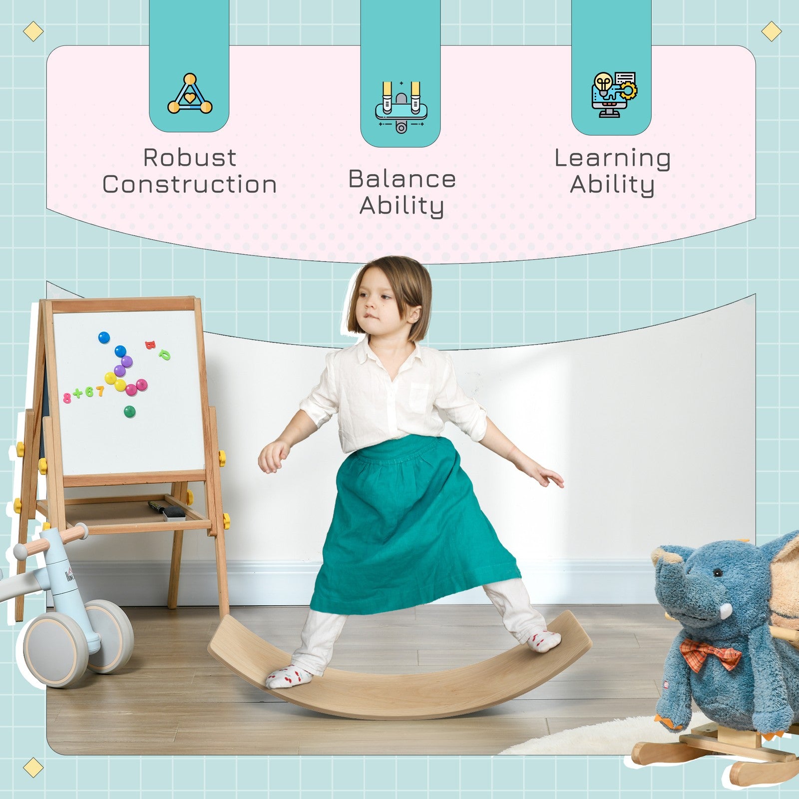 Kids Wooden Balance Board for Children, Wobble Board for 3-8 Years Old